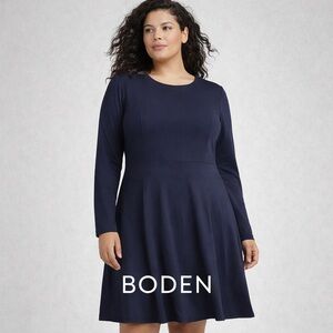 Boden Navy Blue Long Sleeve Fit & Flare Dress UK 18P US 14R Modest Career